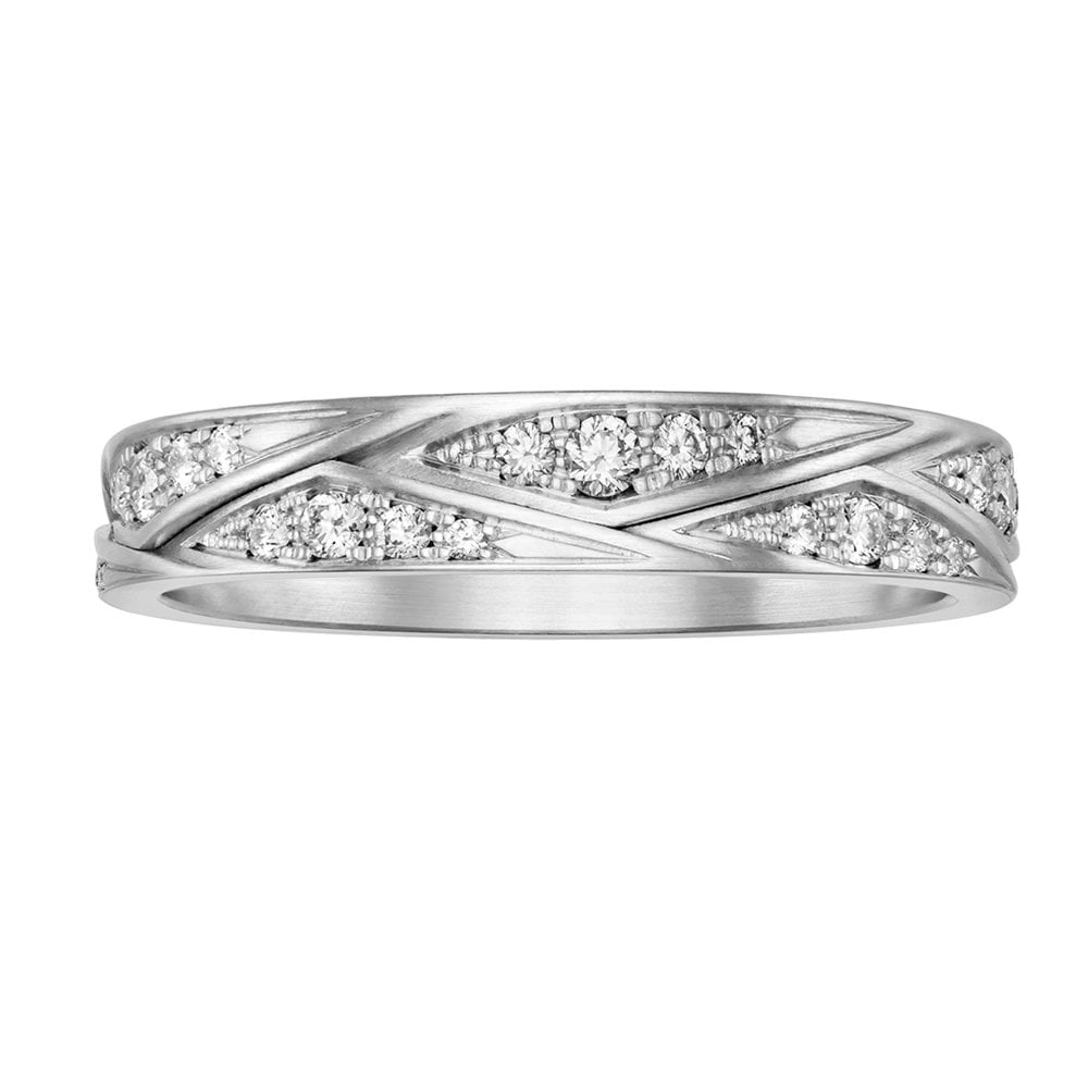 18ct White Gold, 40 brilliant cut diamonds 0.35ct graded F/G VS, 4mm wide, 1.8mm deep, AVAILABLE NOW IN SIZE 54 (UK N) leading edge