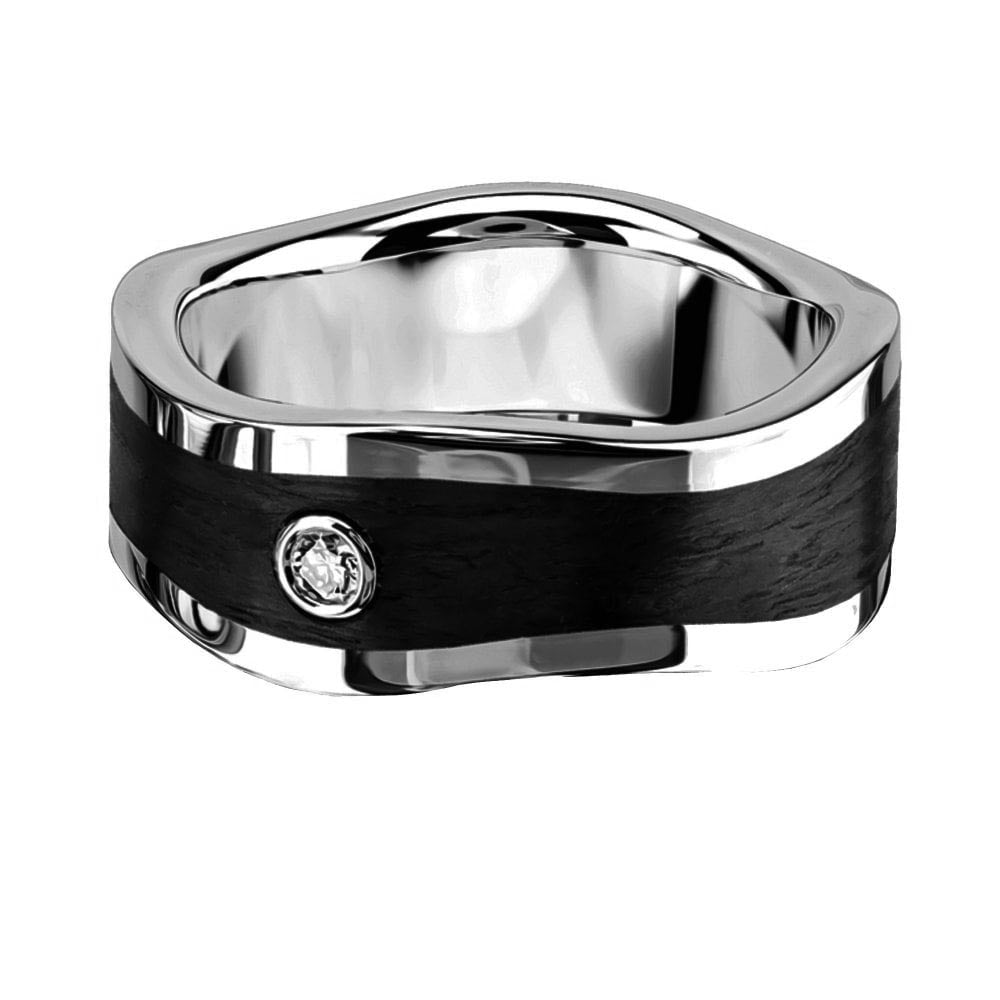18ct White Gold & Black Carbon Fibre Wave Ring from Furrer Jacot, set with 1 round diamond weighing approximately 0.04ct, graded F/G VS