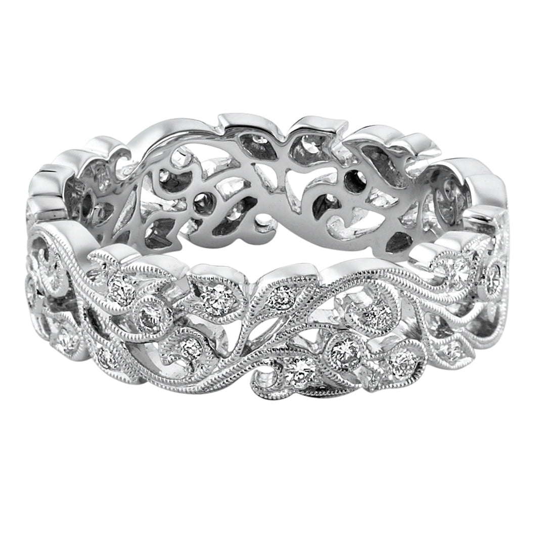 Azalea Wedding Ring from the Perennial Collection by Ungar & Ungar, 18ct white gold, 0.41ct diamonds, vintage floral style
