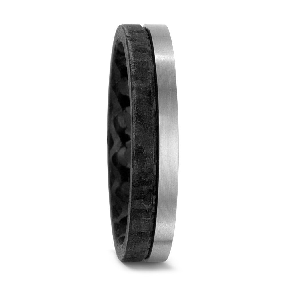 Black Carbon Fibre & Titanium ring, 4.5mm wide, 2.1mm deep, Matte surface finish, Flat profile, 52519/001/000/N200