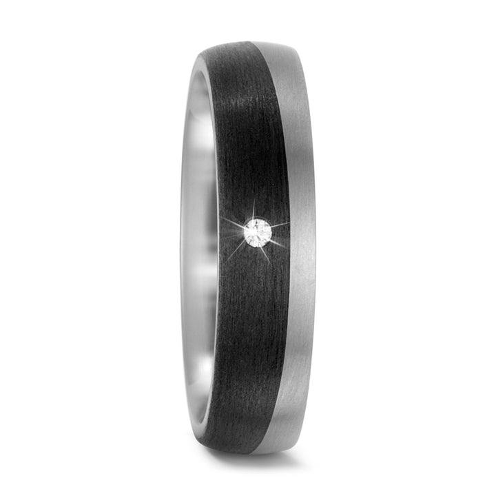 Titanium & Black Carbon Fibre ring set with one diamond, 5.5mm wide, 2.5mm deep, Matt surface finish, Comfort court profile, Hypoallergenic, 52513/001/002/2050