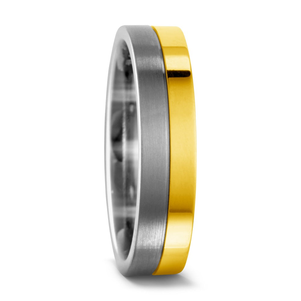 Titanium & 18ct Yellow Gold Ring, 5mm wide, Flat exterior profile with Court interior, Polished & matt surface finish, Hypoallergenic, 51445/001/000/7201