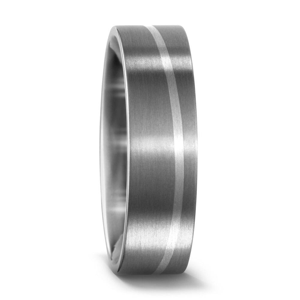Titanium Ring with Palladium 950 Wave Detail, 6.5mm wide, 1.7mm deep, Brushed matte surface finish, Flat exterior profile with courted interior, Hypoallergenic, 51446/001/000/B202