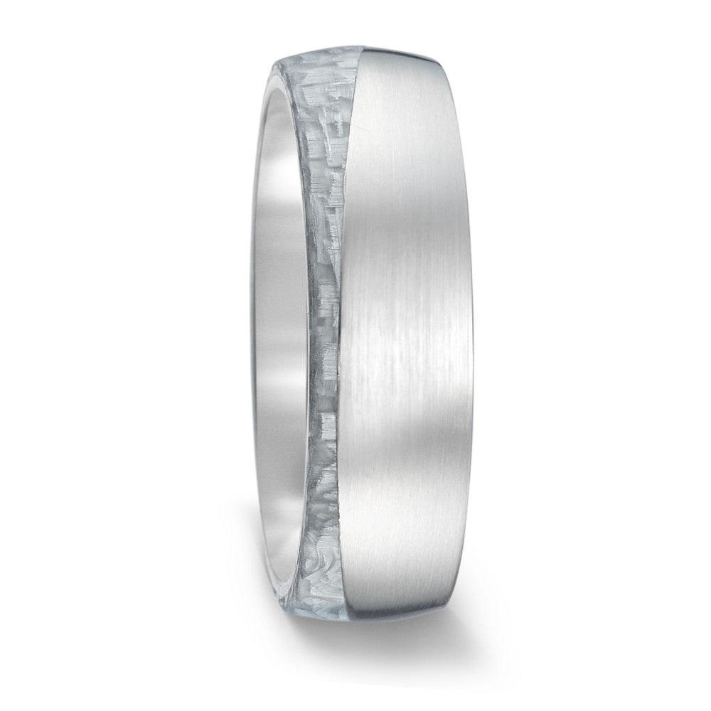 'White' Carbon Fibre & Titanium Ring, 6mm wide, 2.1mm deep, Matt surface finish, Comfort court profile, 52560/001/000/2070