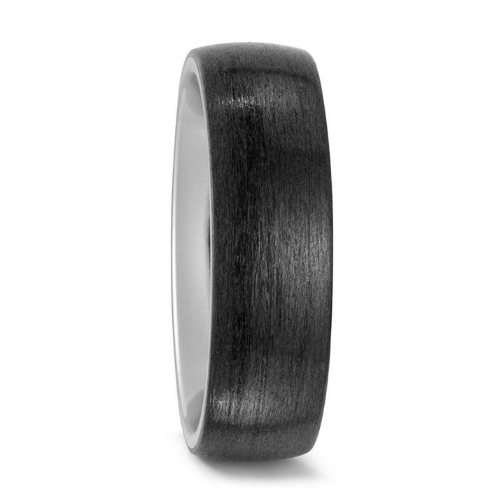 Black Carbon Fibre Ring with Titanium interior, 7mm wide, 2.5mm deep, Comfort court profile, Hypoallergenic, 52483/001/000/2050