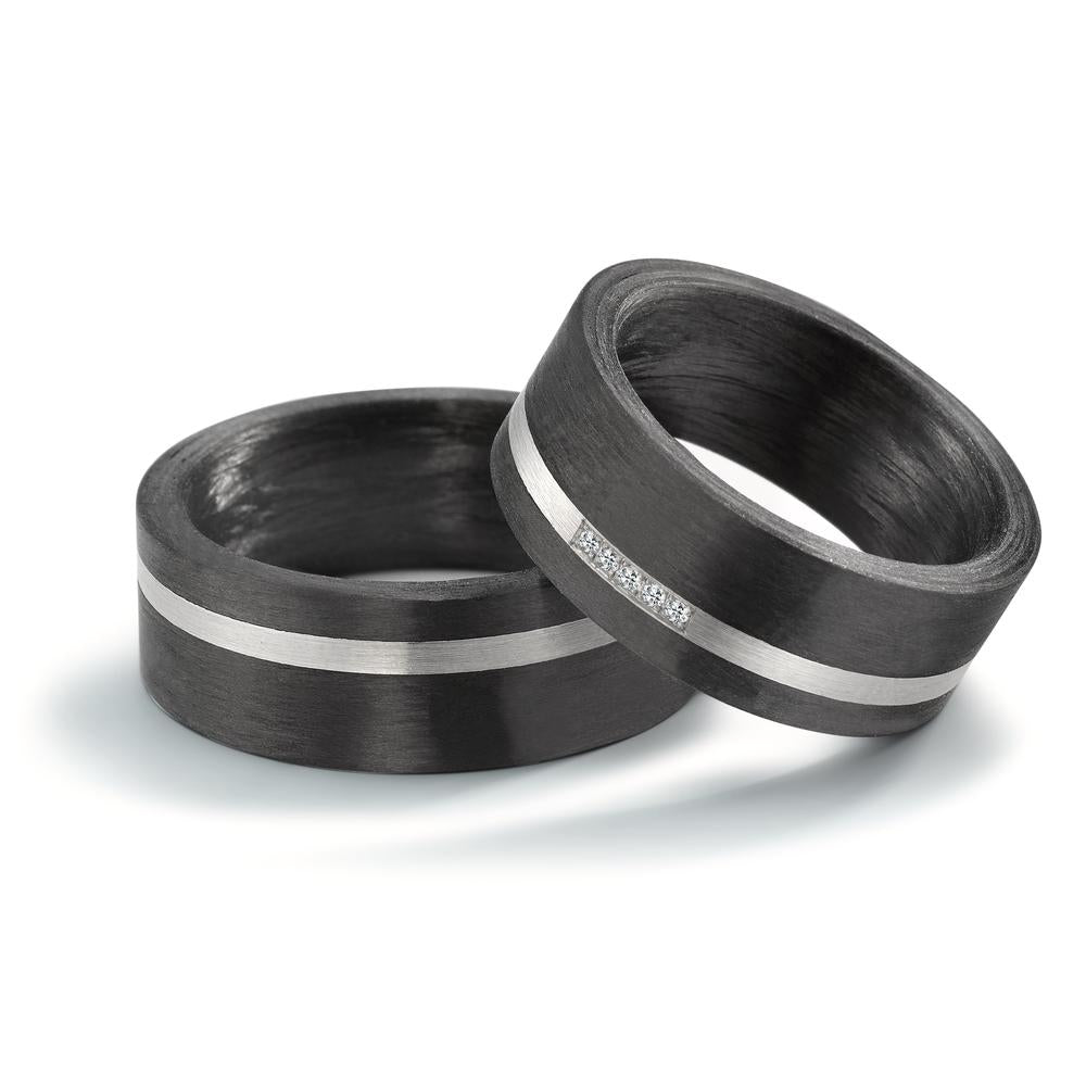Pair of Black Carbon Fibre rings with Stripe options in Titanium or Palladium 500, Plain & diamond set, 8mm wide, 2.6mm deep, Flat profile, 59315-003-000-N200