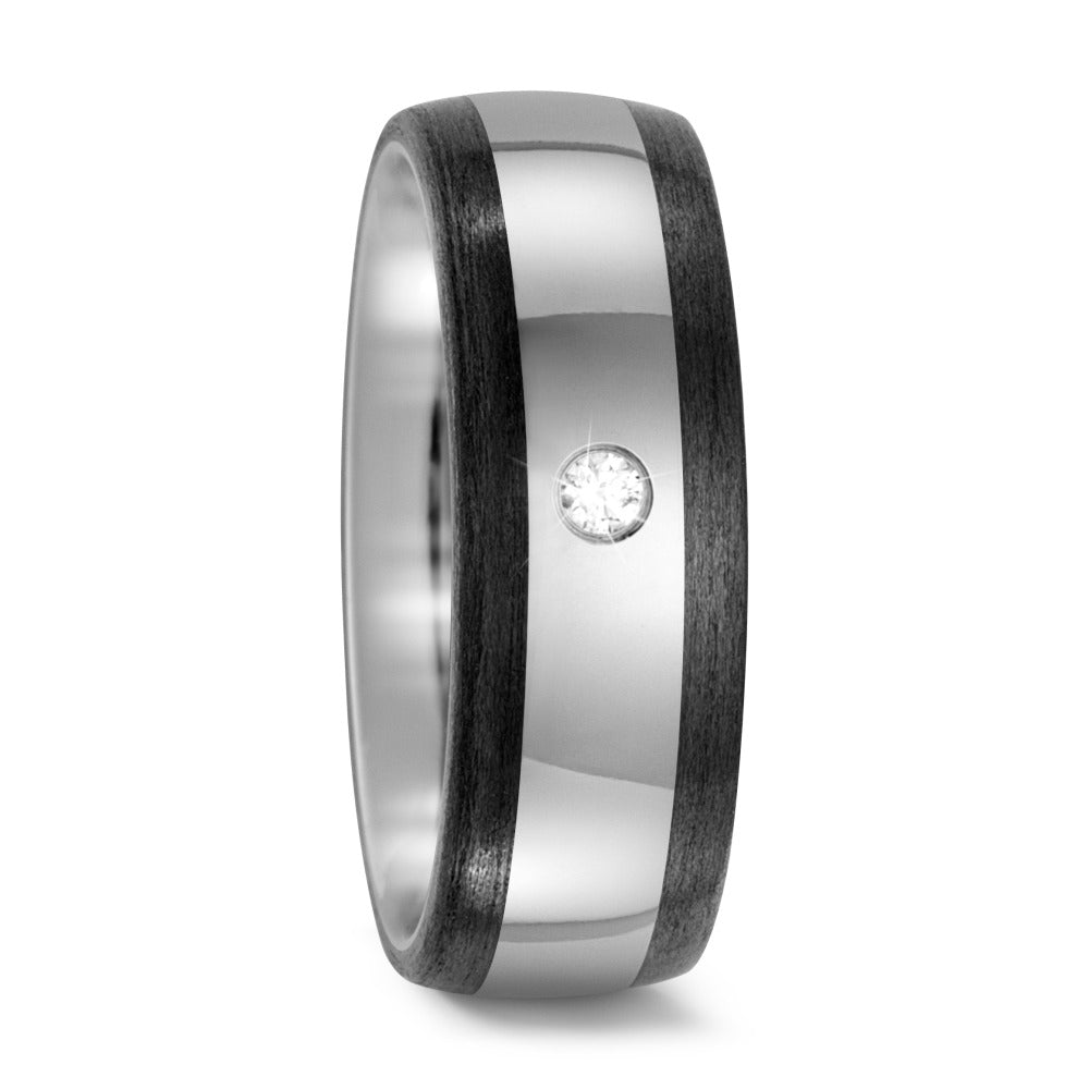 Titanium & Black Carbon Fibre ring set with 0.03ct diamond, 8mm wide, 2.5mm deep, Comfort court profile, Hypoallergenic, 52475/000/003/2050