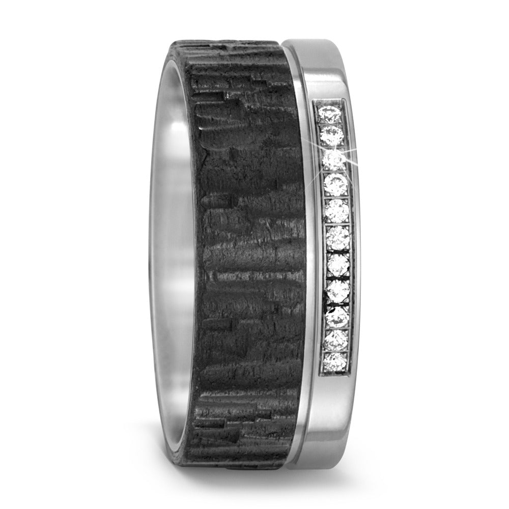 Textured Black Carbon Fibre & Titanium ring, set with 0.11ct diamonds, 9mm wide, 2.2mm deep, Flat exterior profile with courted interior, 52486/001/011/2050