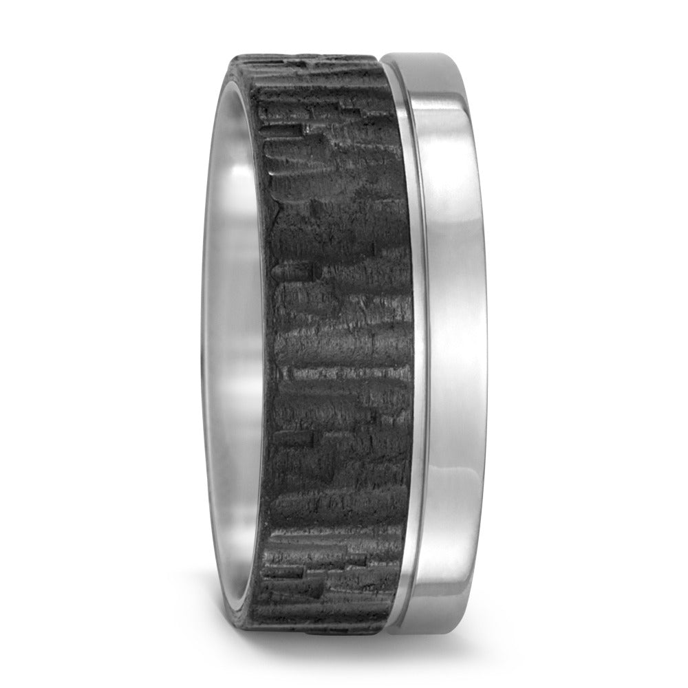Textured Black Carbon Fibre & Titanium ring, 9mm wide, 2.2mm deep, Flat exterior profile with courted interior, 52486/001/000/2050