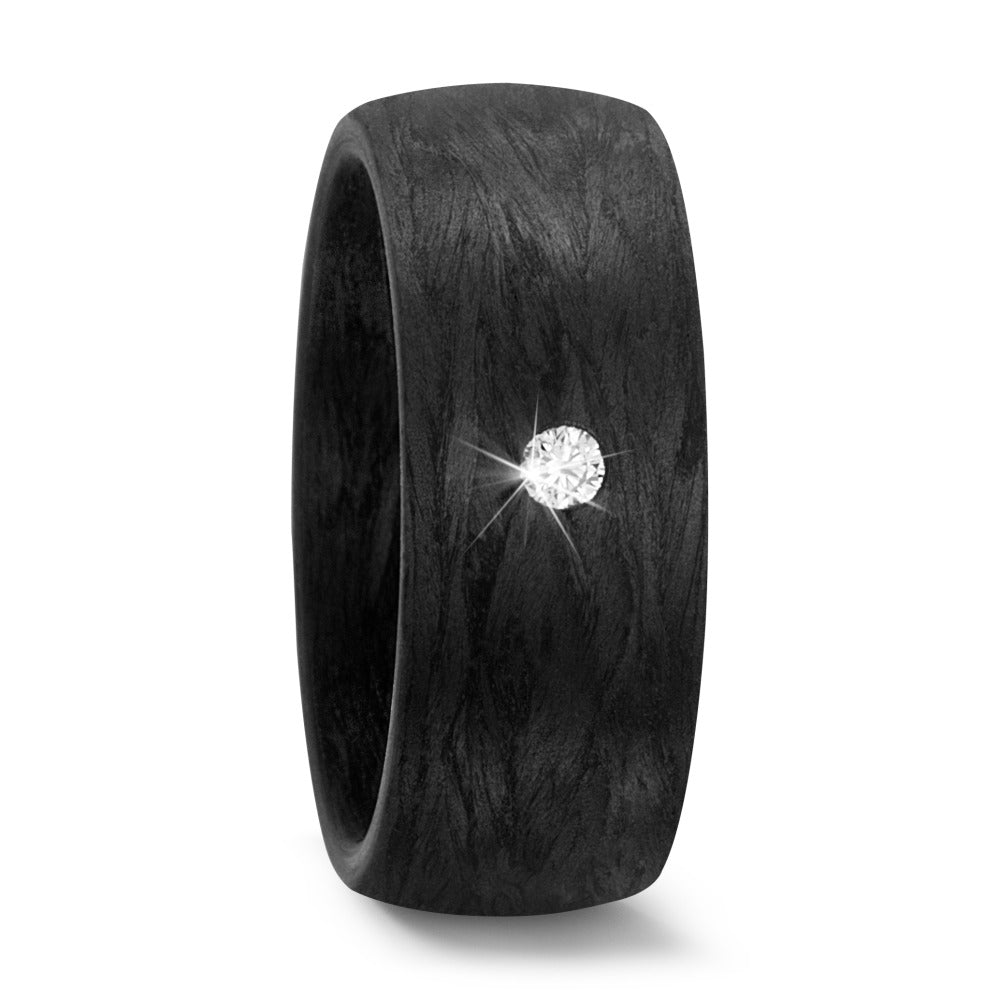 Black Carbon Fibre with 1 diamond 0.05ct, 8 mm wide, 2.7 mm deep, Comfort court profile, 59282/002/005/N000