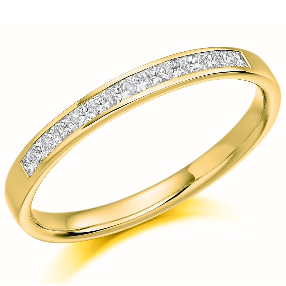 Yellow Gold Diamond Wedding Ring Channel Set with 0.20ct Princess cut Diamonds