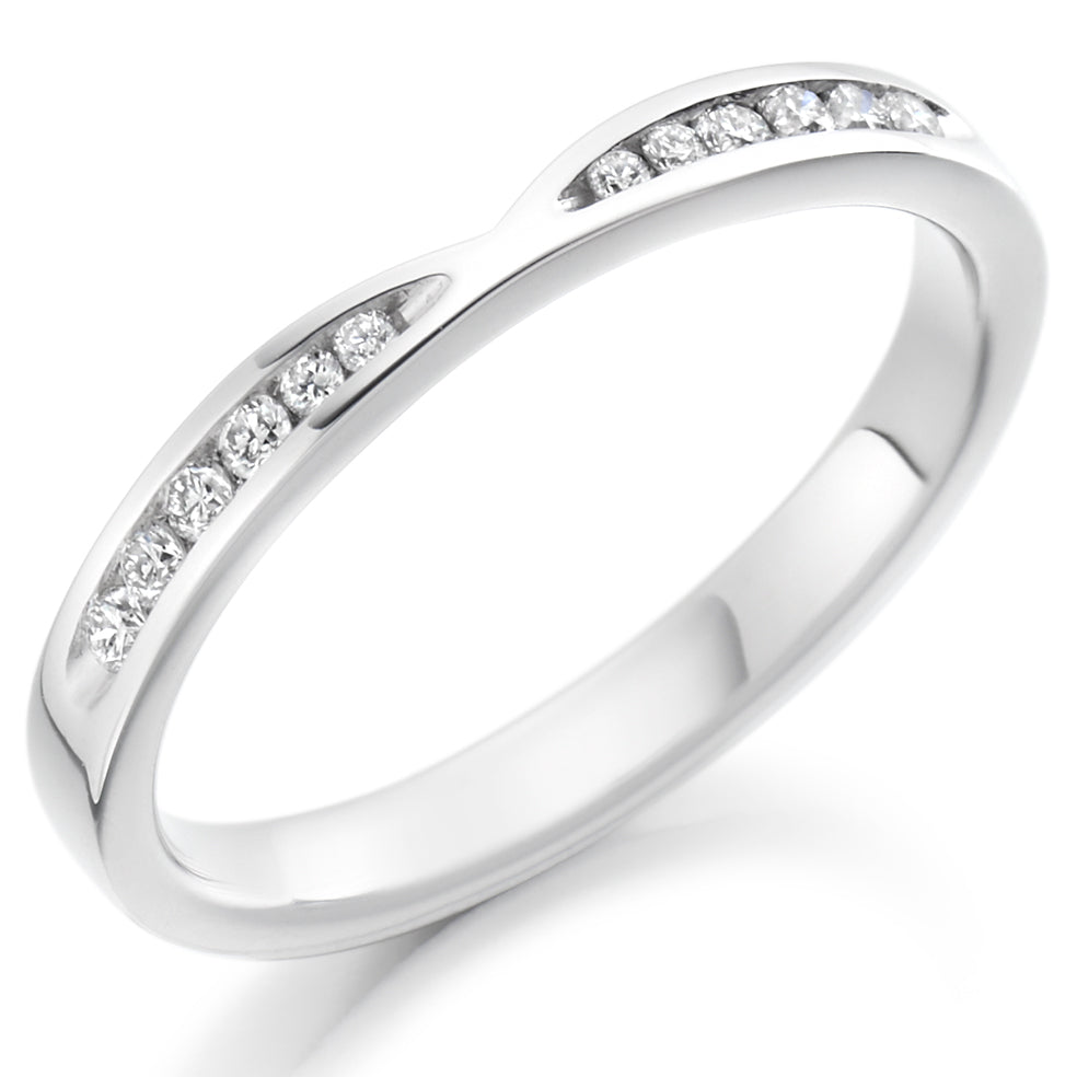 9ct, 14ct or 18ct white gold , 0.18ct round brilliant cut diamonds, graded G Si, 2.6mm wide, Diamond certificate available for £25 - please let us know by leaving a message in the comments box at Checkout, Half sizes available
