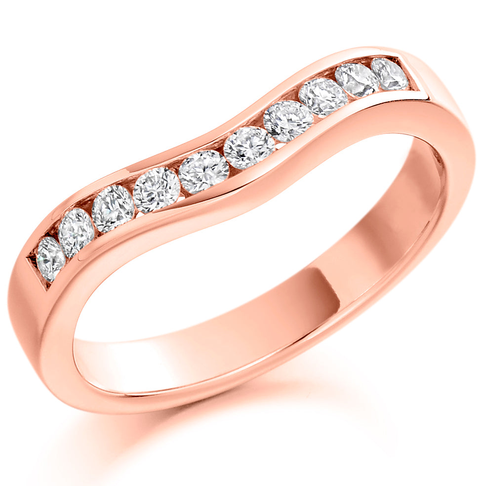 9ct, 14ct or 18ct rose gold, 0.33ct round brilliant cut diamonds, graded G Si, 3.3mm wide, Diamond certificate available for £25 - please let us know by leaving a message in the comments box at Checkout, Half sizes available