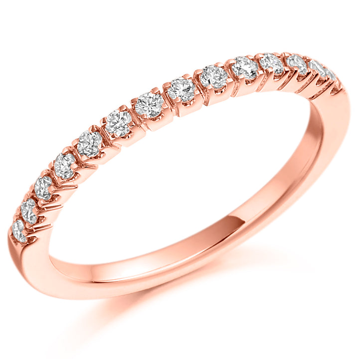 9ct, 14ct or 18ct Rose Gold, 0.23ct round brilliant cut diamonds, graded G Si, 1.8mm wide, Diamond certificate available for £25 - please let us know by leaving a message in the comments box at Checkout, Half sizes available