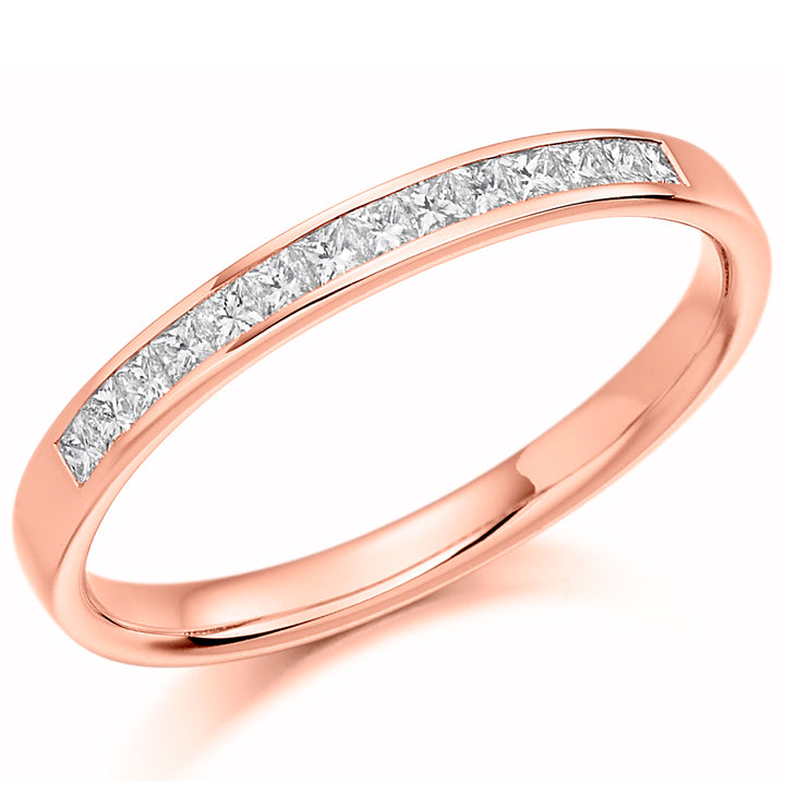9ct, 14ct or 18ct rose gold, 0.20ct round brilliant cut diamonds, graded G Si, 2.5mm wide, Diamond certificate available for £25 - please let us know by leaving a message in the comments box at Checkout, Half sizes available