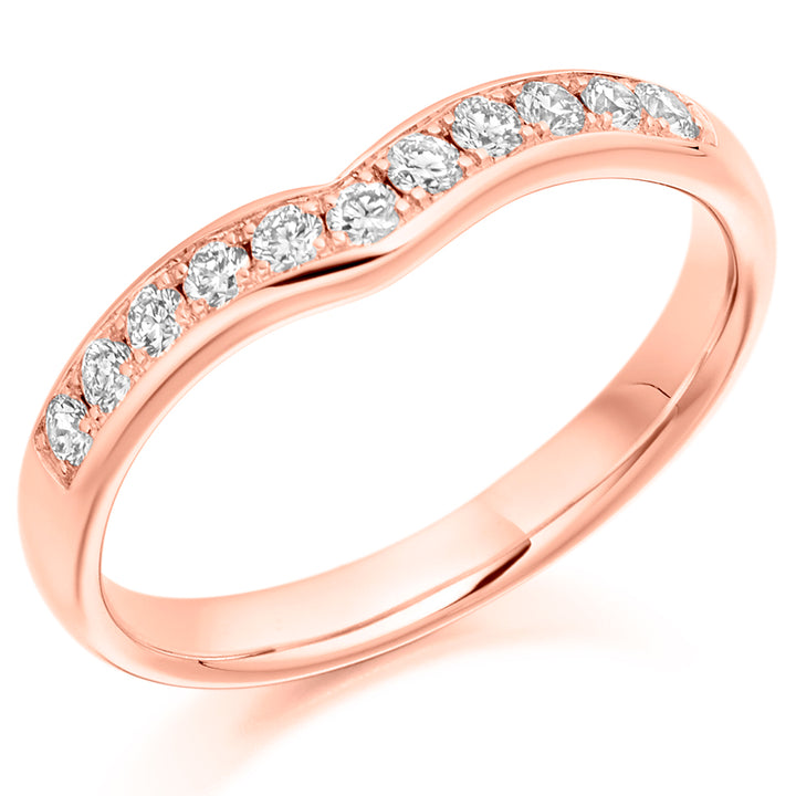 9ct, 14ct or 18ct rose gold, 0.30ct round brilliant cut diamonds, graded G Si, 3.0mm wide, Diamond certificate available for £25 - please let us know by leaving a message in the comments box at Checkout, Half sizes available