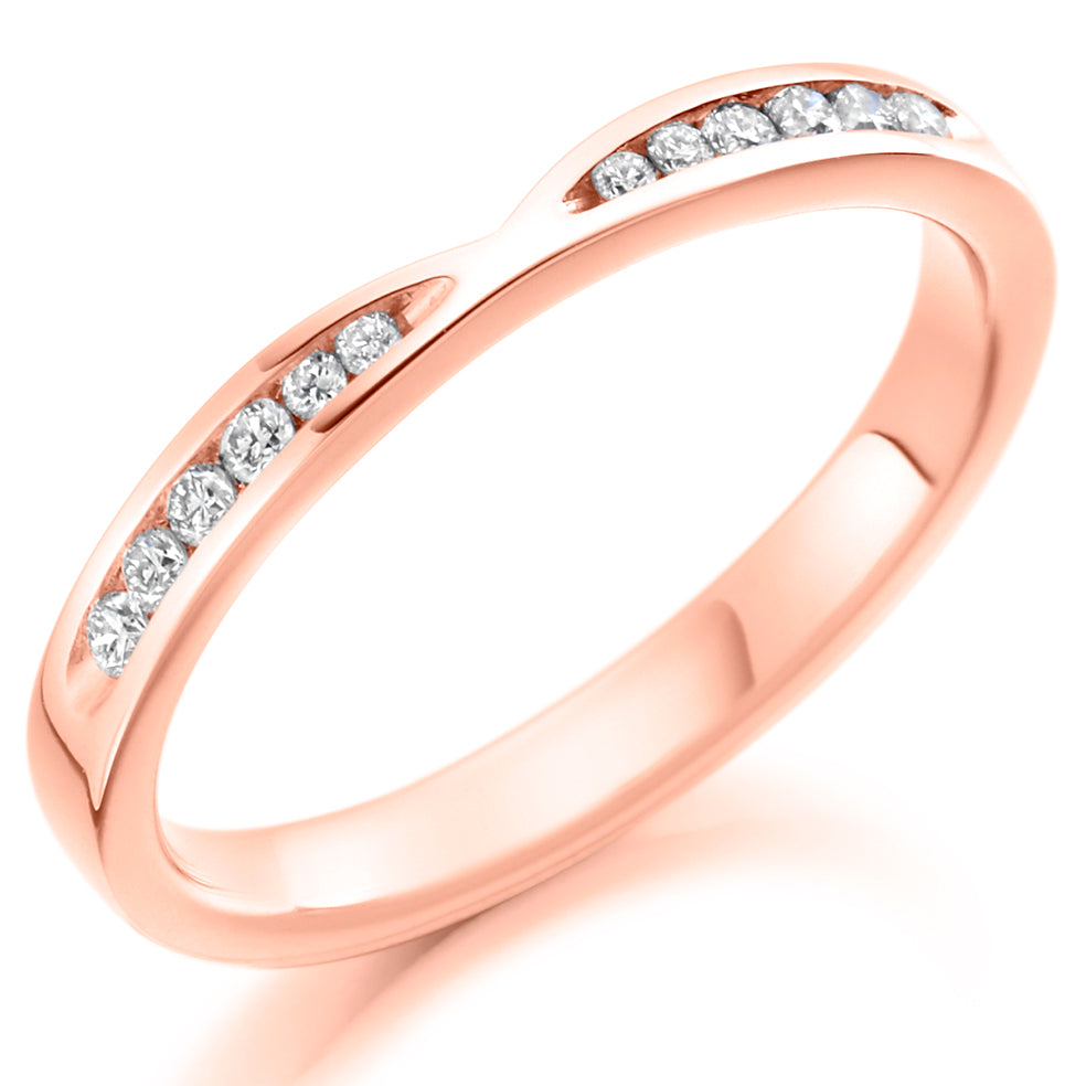 9ct, 14ct or 18ct rose gold, 0.18ct round brilliant cut diamonds, graded G Si, 2.6mm wide, Diamond certificate available for £25 - please let us know by leaving a message in the comments box at Checkout, Half sizes available