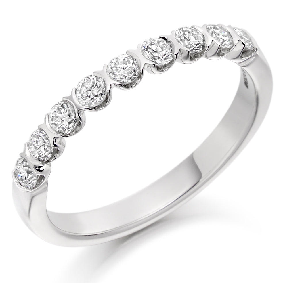 9ct, 14ct or 18ct white gold, 0.50ct round brilliant cut diamonds, graded G Si, 2.5mm wide, Diamond certificate available for £25 - please let us know by leaving a message in the comments box at Checkout, Half sizes available