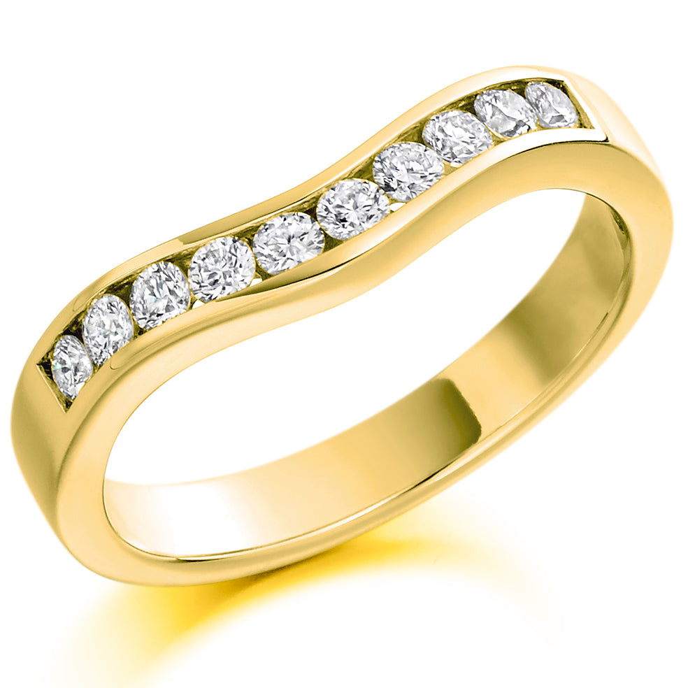 9ct, 14ct or 18ct yellow gold, 0.33ct round brilliant cut diamonds, graded G Si, 3.3mm wide, Diamond certificate available for £25 - please let us know by leaving a message in the comments box at Checkout, Half sizes available