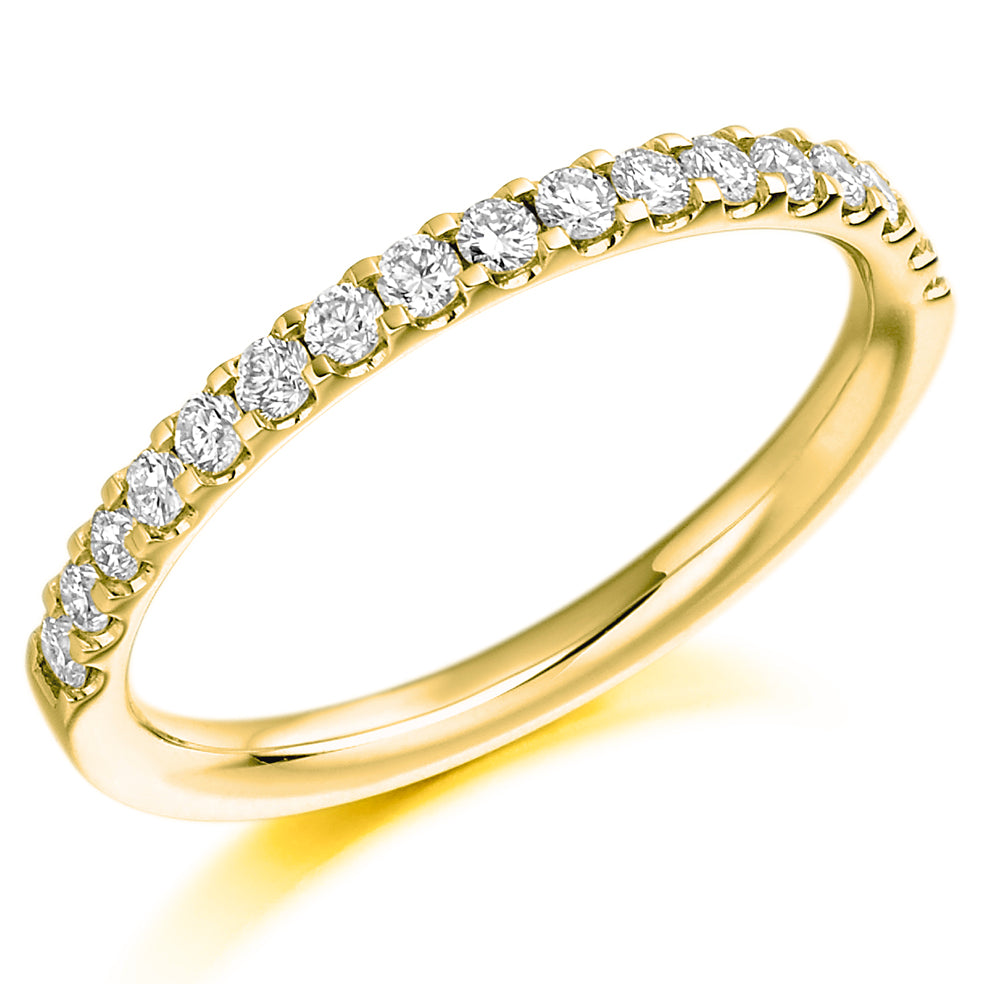 9ct, 14ct or 18ct yellow gold, 0.33ct round brilliant cut diamonds, graded G Si, 2.0mm wide, Diamond certificate available for £25 - please let us know by leaving a message in the comments box at Checkout, Half sizes available