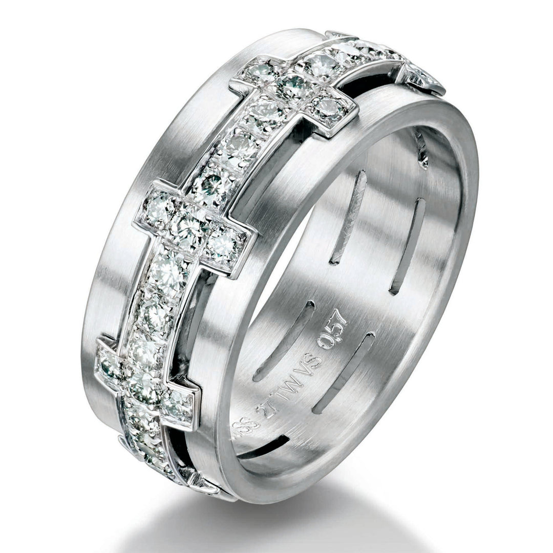 Diamond set Chilli Ring in Platinum, set with 27 natural round diamonds weighing approximately 0.575ct, graded F/G VS