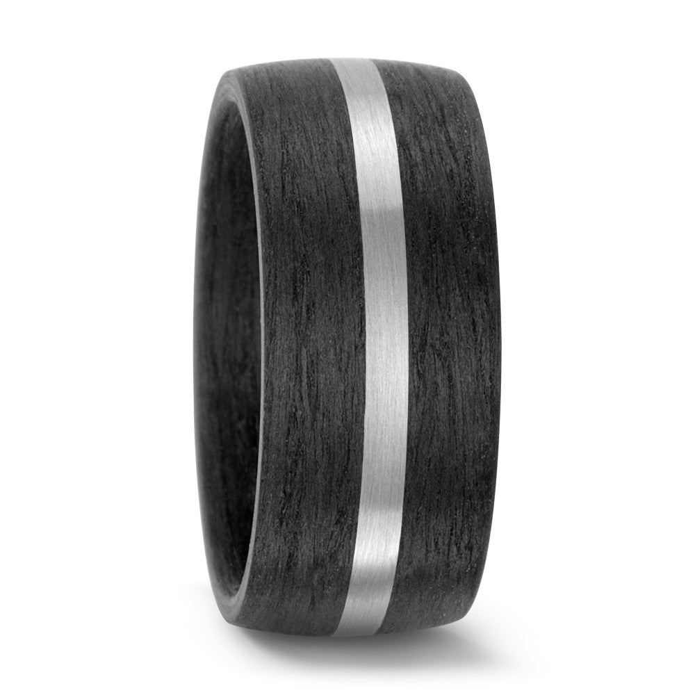 Black Carbon Fibre & Palladium 500 stripe ring, 10mm wide, 2.6mm deep, Comfort court profile,  59316-003-000-NU55