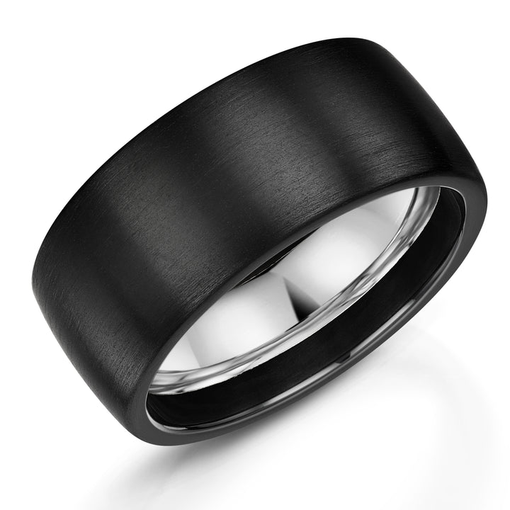 10mm Matt Black Zirconium Ring with Sterling Silver Interior