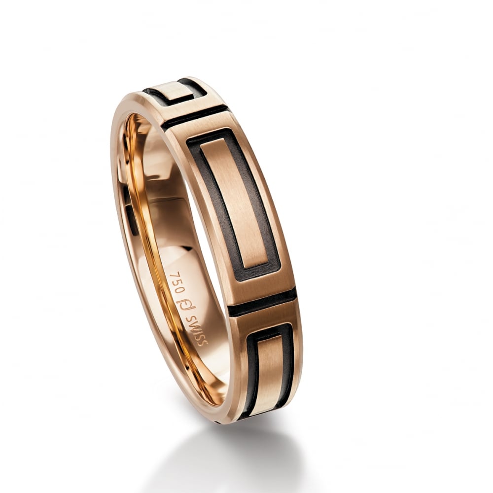 18ct Rose Gold, Rhodium detailing , 5mm wide, AVAILABLE NOW IN SIZE 61 (S 1/2) centre
