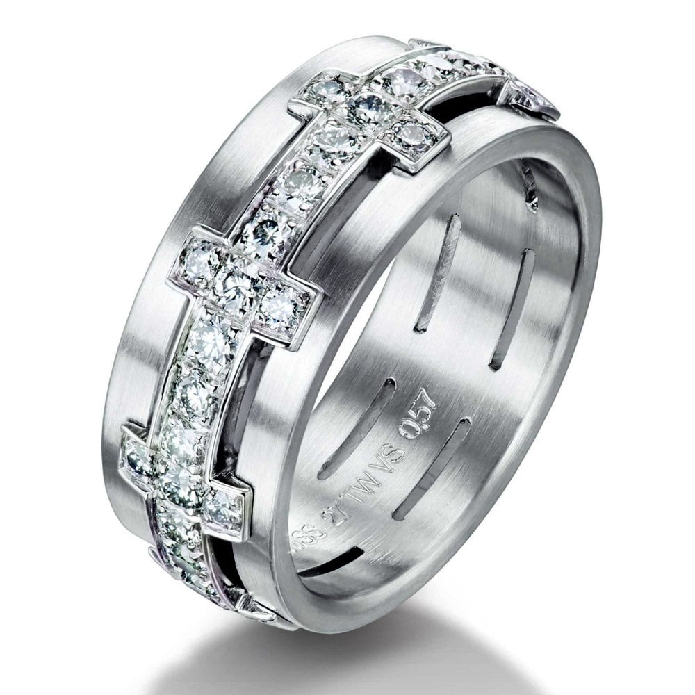 18ct White Gold, 27 brilliant diamonds totalling 0.57ct  (other diamond options available), Diamonds graded F/G vs, 6mm wide, AVAILABLE NOW IN SIZE 53 (UK M) leading edge