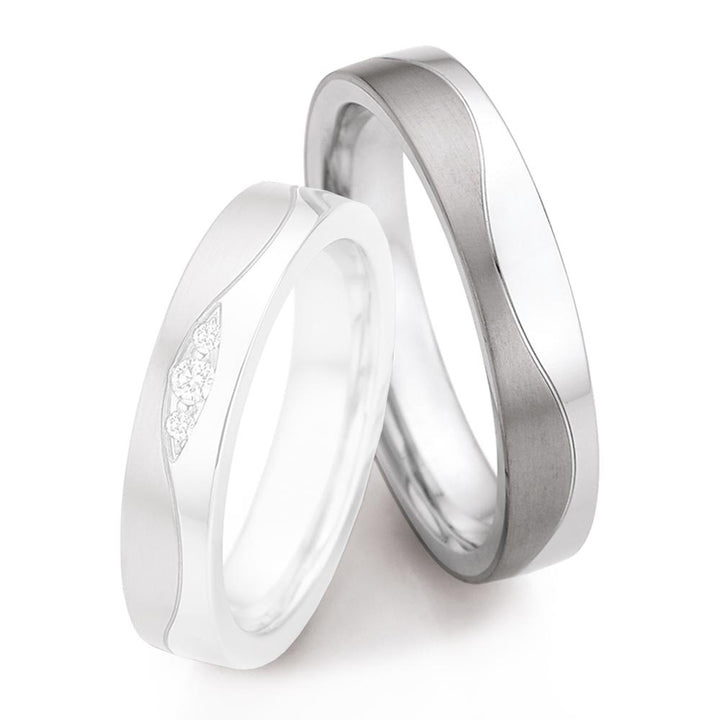 Steel & Titanium wedding ring with wave detail, 4.5mm wide