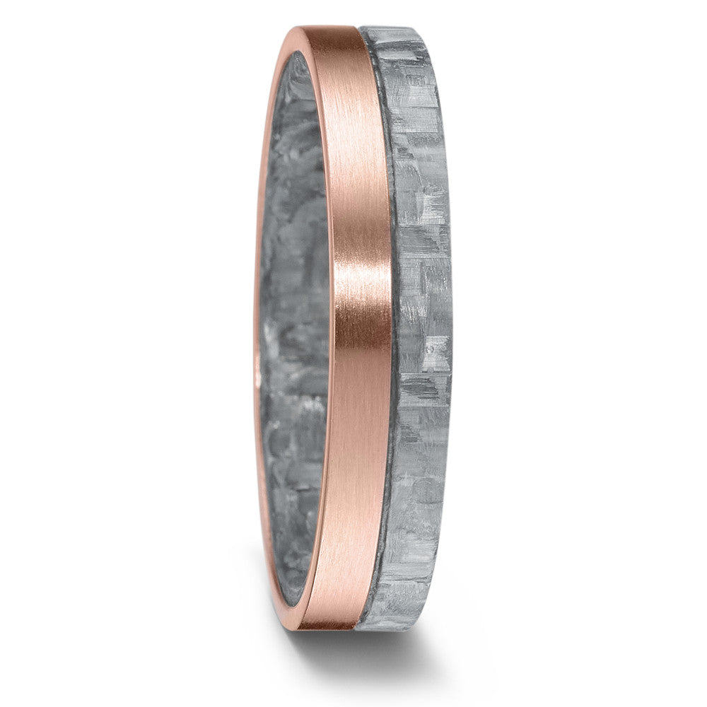'White' Carbon Fibre & 18ct Rose Gold ring, 4.5mm wide, 2mm deep, Flat profile, 52519/001/000/N779