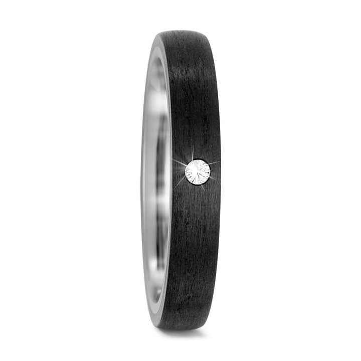 4mm Black Carbon Fibre & Titanium Diamond Set Ring