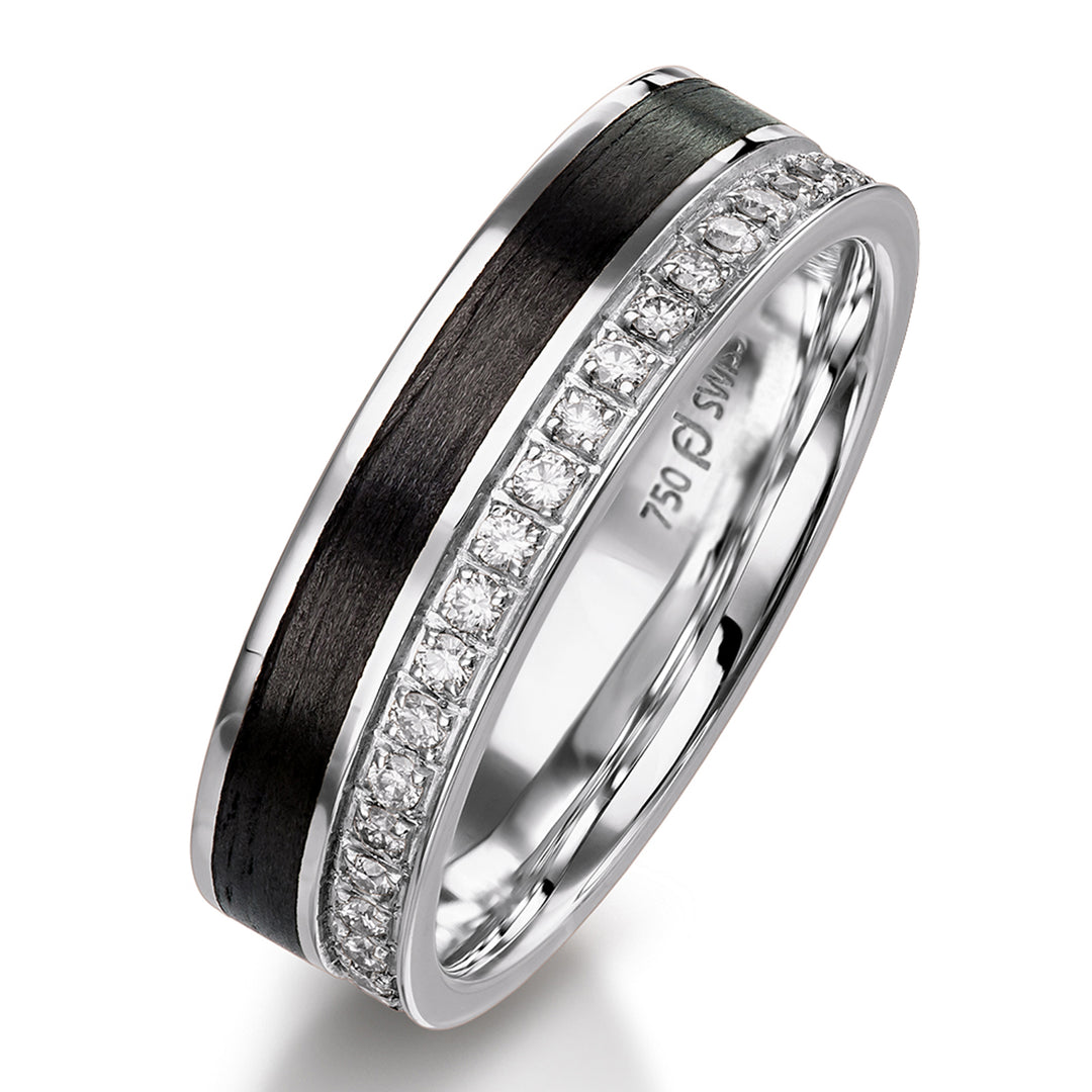 Precious Metal &amp; Black Carbon Fibre Ring Half Set with 0.16ct Diamonds&nbsp;