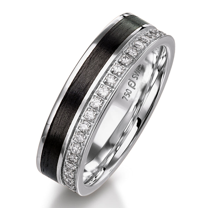 Precious Metal &amp; Black Carbon Fibre Ring Half Set with 0.16ct Diamonds&nbsp;