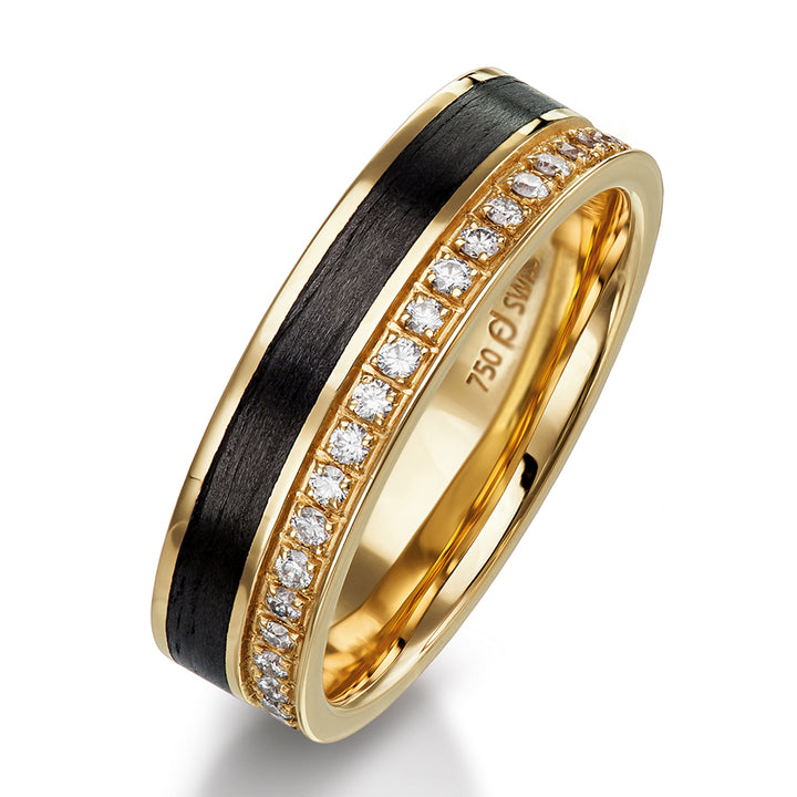 Precious Metal &amp; Black Carbon Fibre Ring Half Set with 0.16ct Diamonds&nbsp;