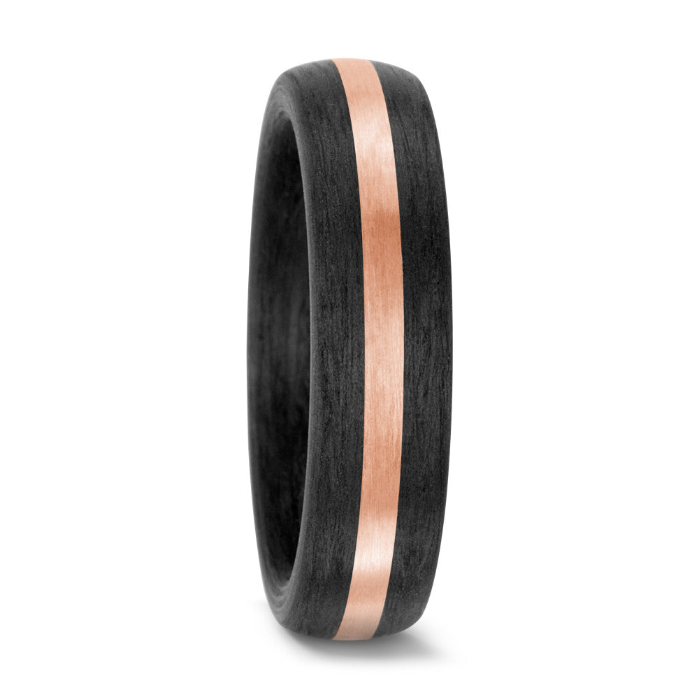 Black Carbon Fibre & 14ct Rose Gold ring, 6mm wide, 2.6mm deep, Comfort court profile, 59318/003/000/N556