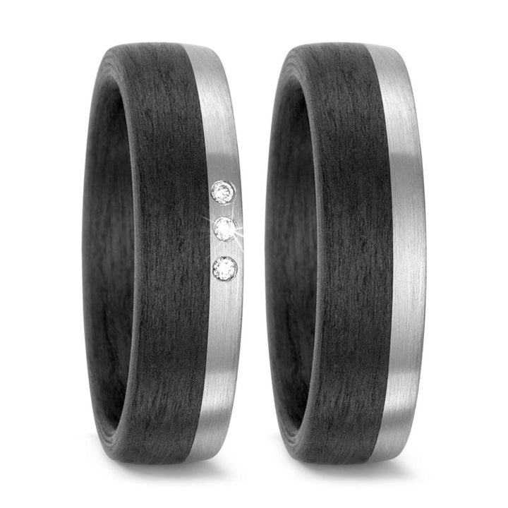 Pair of Carbon Fibre & Palladium 500 rings,  Plain & diamond set, 6mm wide, 2.6mm deep, Comfort court profile, 59317/003/000/NU55