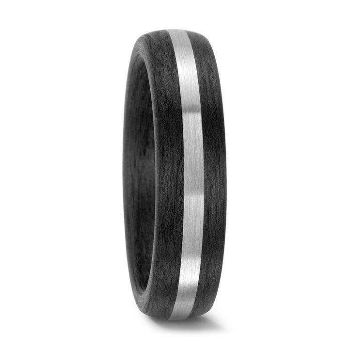 Black Carbon Fibre & Palladium ring, 6mm wide, 2.6mm deep, Comfort court profile, 59318/003/000/NU55
