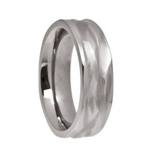 Carved Wave Titanium Ring, 6mm wide, 2mm deep, Slight Court interior profile, Hypoallergenic, Handmade in the UK, T LR1205.G