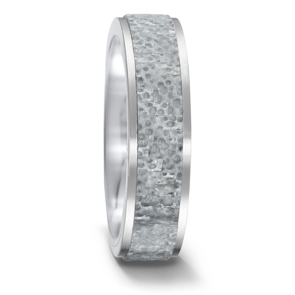 'White' Carbon Fibre & Titanium ring, 6mm wide, 2.6mm deep, Textured surface finish, Court interior profile, 'White' Carbon Fibre & Titanium ring, 52544/001/000/2070