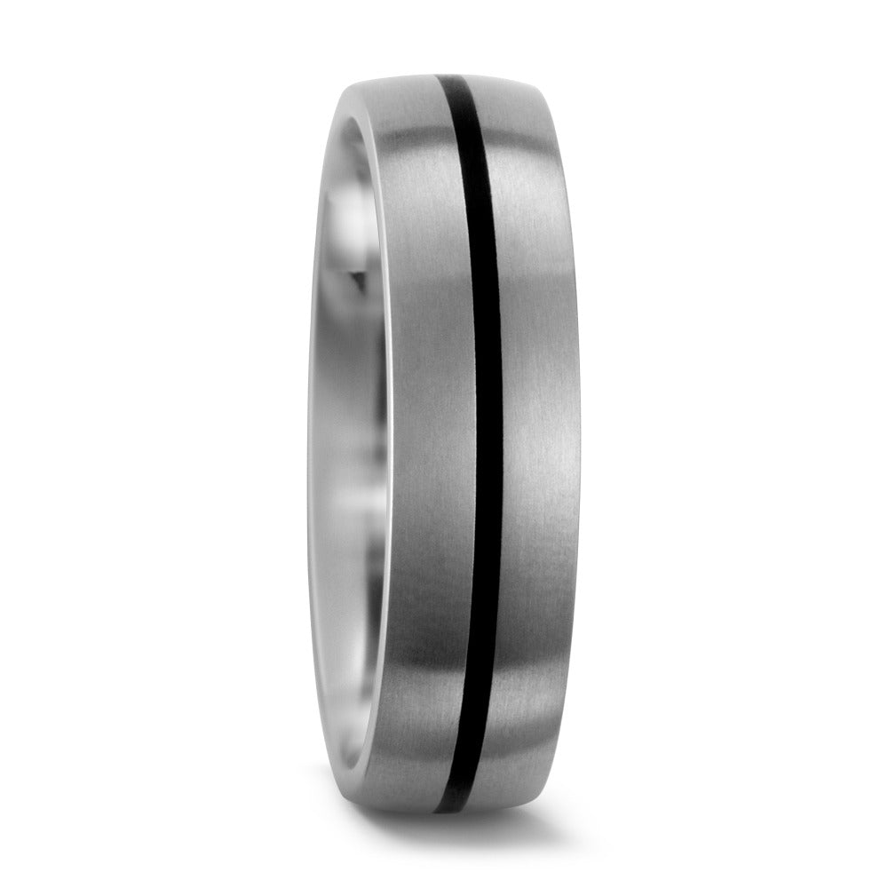 Titanium Ring with Black Ceramic detail, 6mm wide, 1.9mm deep, Comfort Court profile, Matt surface finish, Hypoallergenic, 52311/001/570/2000