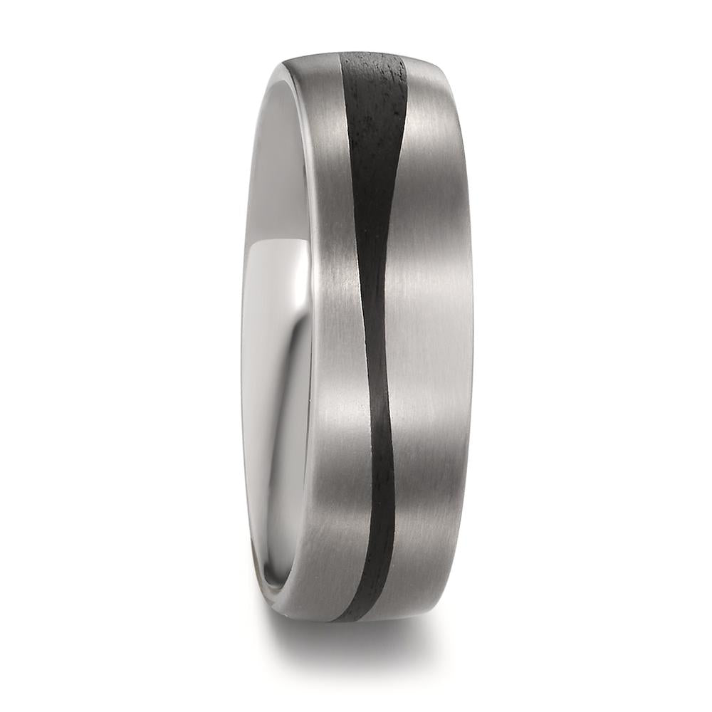 Titanium & Black Carbon Fibre Pattern ring, 6mm wide, 2.1mm deep, Matt surface finish, Comfort court profile, 52553/001/000/2050