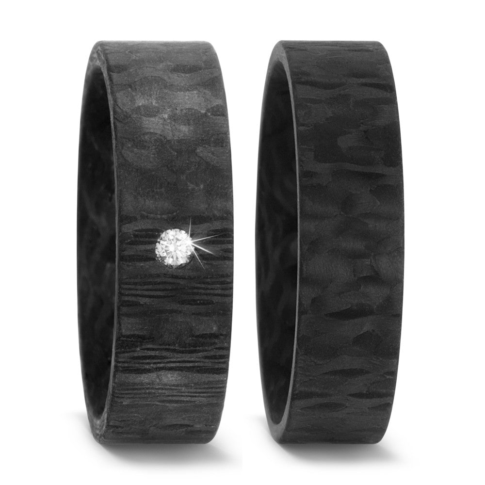 Pair of Black Carbon Fibre rings, Plain & diamond set, 6mm wide, 2.1mm deep, Flat exterior profile with courted interior, 51024/002/003/N000