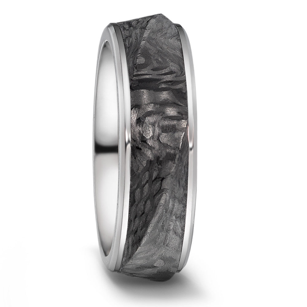 Black Carbon Fibre & Titanium Ring, 3D surface finish, 7.5mm wide, 3mm deep, Courted interior, 52542/001/000/2050