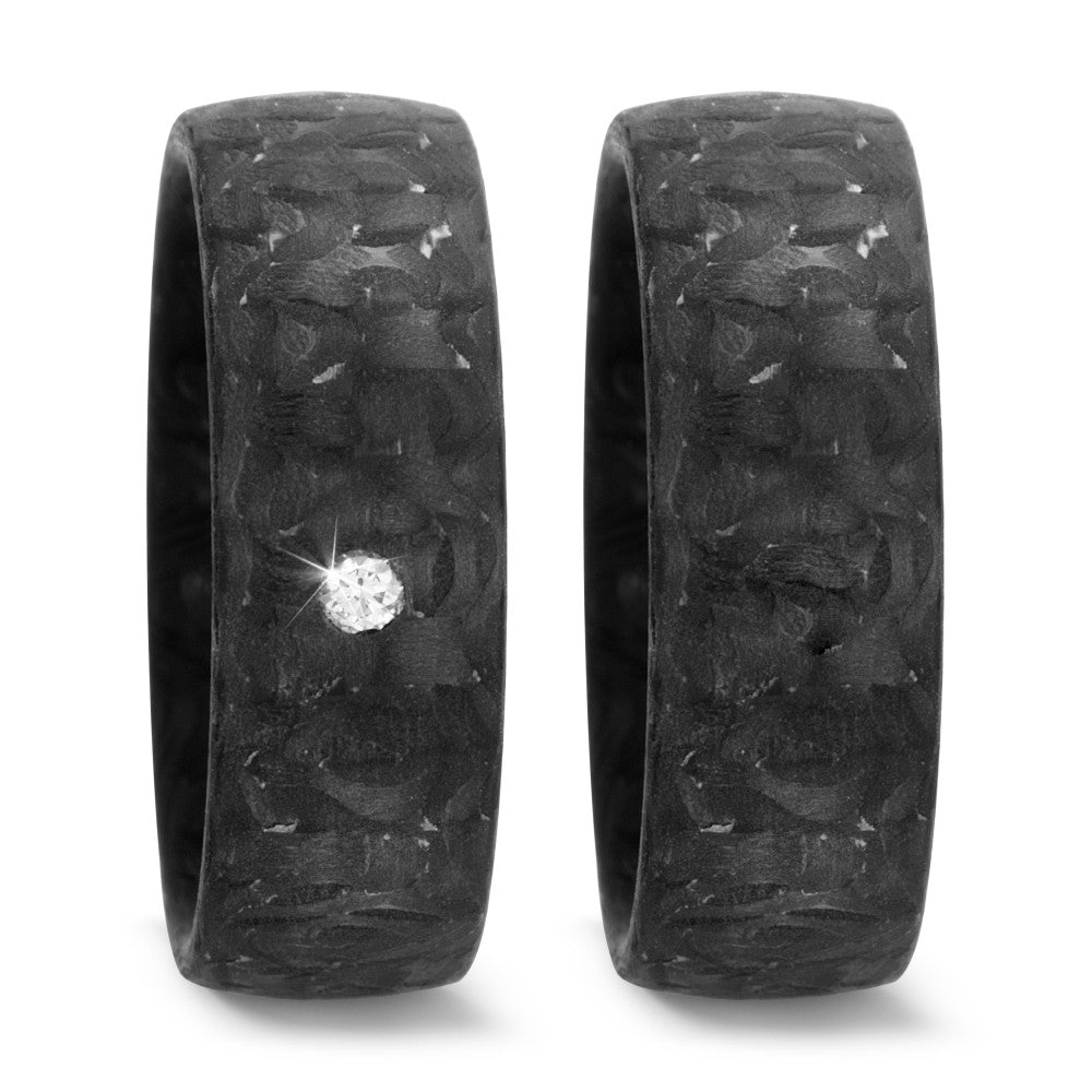 Pair of Black Carbon Fibre rings, Plain & diamond set, 7mm wide, 2.5 mm deep, Textured appearance, Comfort court profile, 51813-002-000-N000