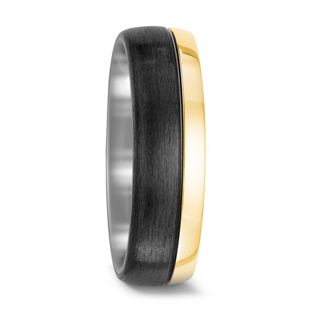 Black Carbon Fibre Titanium & 18ct Yellow Gold ring, 7mm wide, 2.4mm deep, Comfort court profile, Hypoallergenic, 52473/000/000/7251
