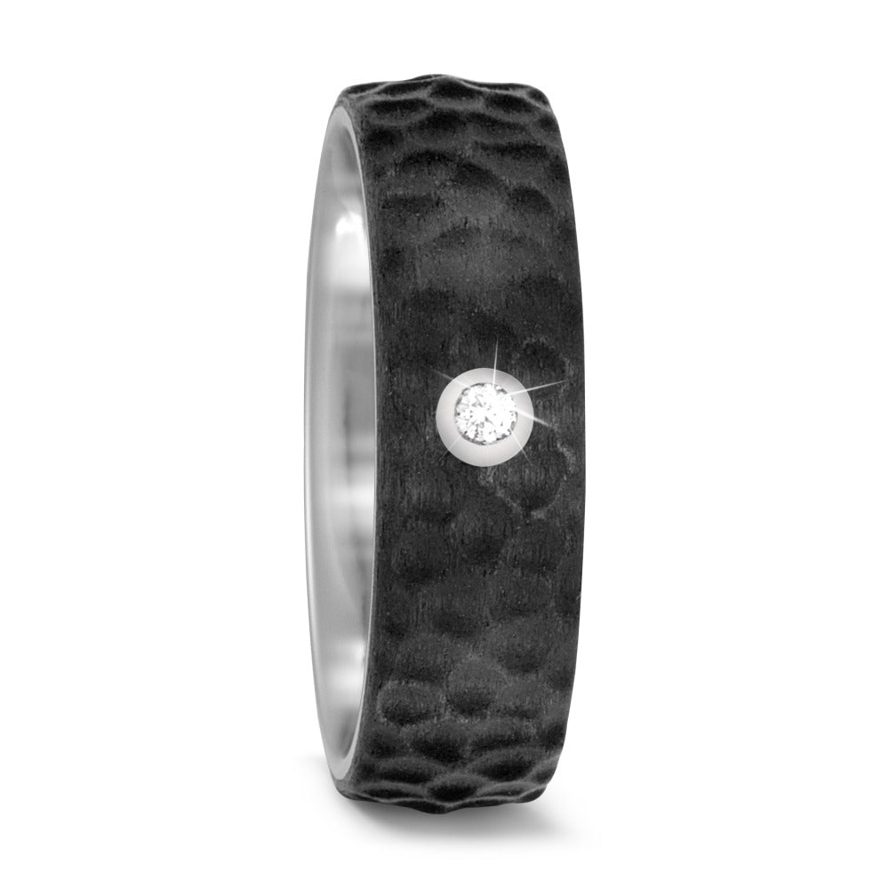 Textured Black Carbon Fibre & Titanium ring, 0.03ct diamond, 7mm wide, 2.5mm deep, Textured surface finish, Comfort court profile, 52485/000/003/2050