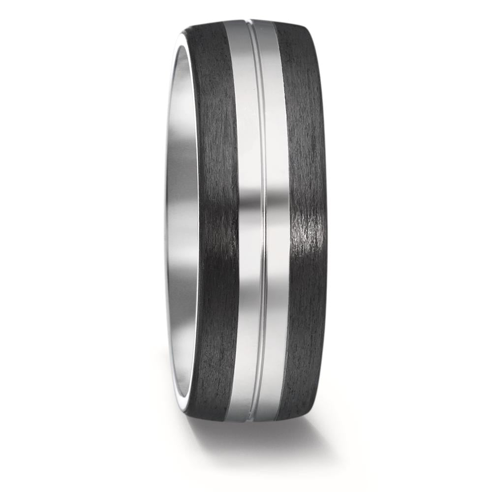 Black Carbon Fibre & Titanium Ring, 7mm wide, 2.4mm deep, Polished & brushed finish, Comfort court profile, 52474/000/000/2050