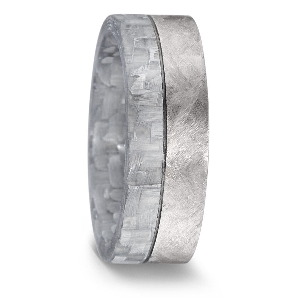 'White' Carbon Fibre & Titanium ring, 7mm wide, 2.2mm deep, Ice Matt surface finish, Flat profile, 52598/023/000/N270