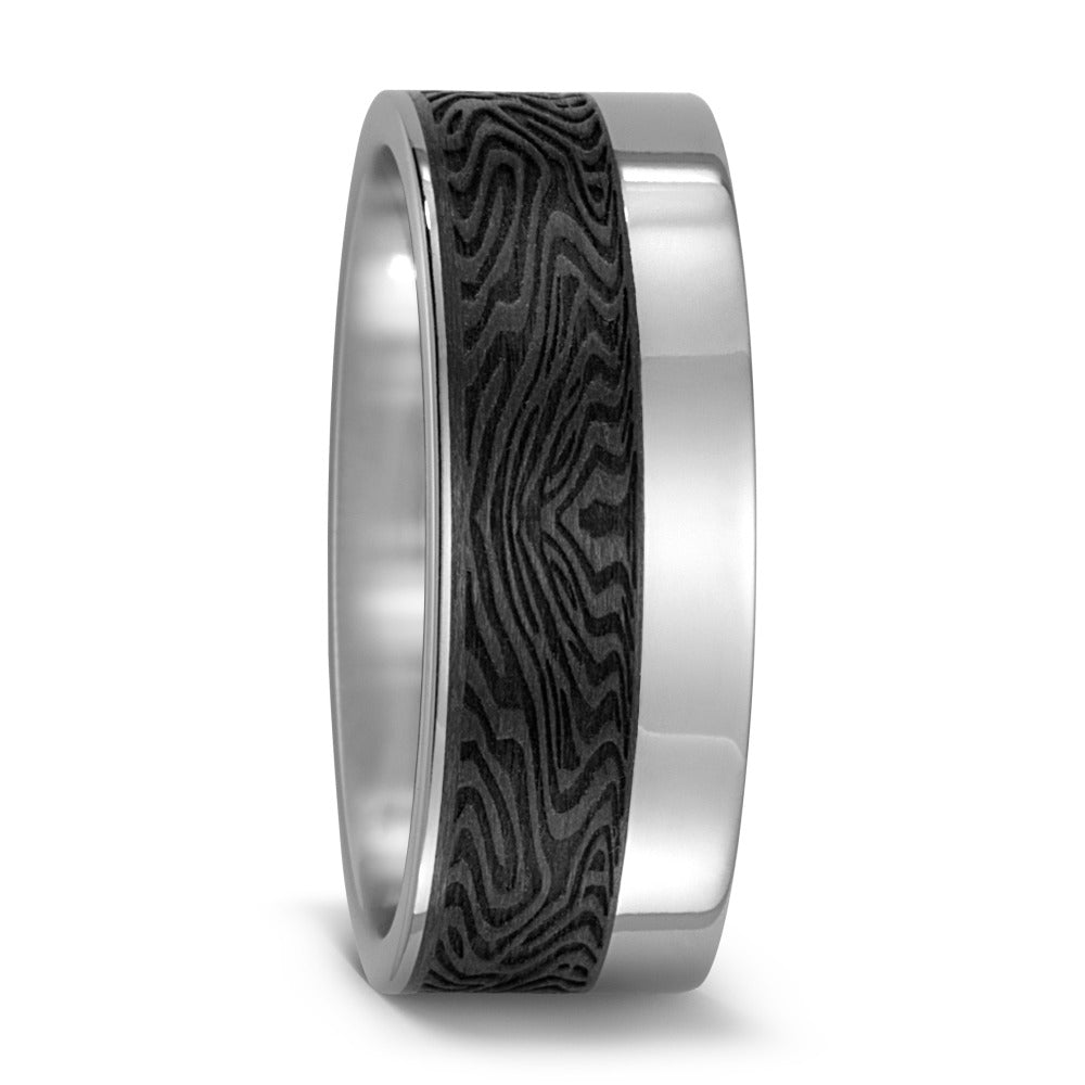 Titanium & Black Carbon Fibre pattern ring, 8.5mm wide , 2.1mm deep, Flat exterior profile, Hypoallergenic, 52460/000/000/2050